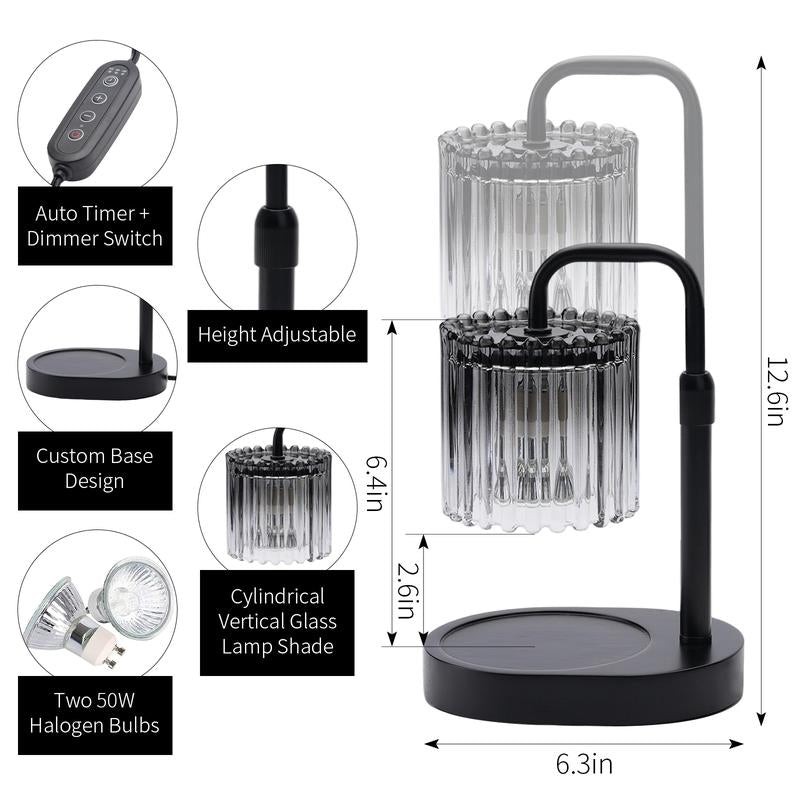 Crystal Vertical Stripe Candle Warmer Lamp with Timer, Height Adjustable Wax Melt Dimmable with 2 Bulbs Modern Bedroom Decor for Women, Home Decoration Home Accessories, Halloween Gifts, Christmas Gifts