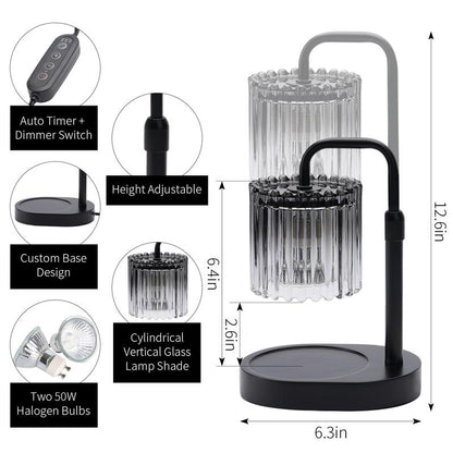 Crystal Vertical Stripe Candle Warmer Lamp with Timer, Height Adjustable Wax Melt Dimmable with 2 Bulbs Modern Bedroom Decor for Women, Home Decoration Home Accessories, Halloween Gifts, Christmas Gifts
