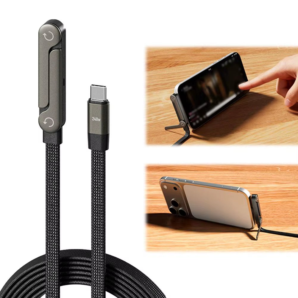 240W Fast Charging Foldable Phone Holder Data Cable Fast Charging Multi Charger Cord with Type C 2-In-1 Foldable Data Cable
