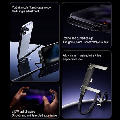 240W Fast Charging Foldable Phone Holder Data Cable Fast Charging Multi Charger Cord with Type C 2-In-1 Foldable Data Cable