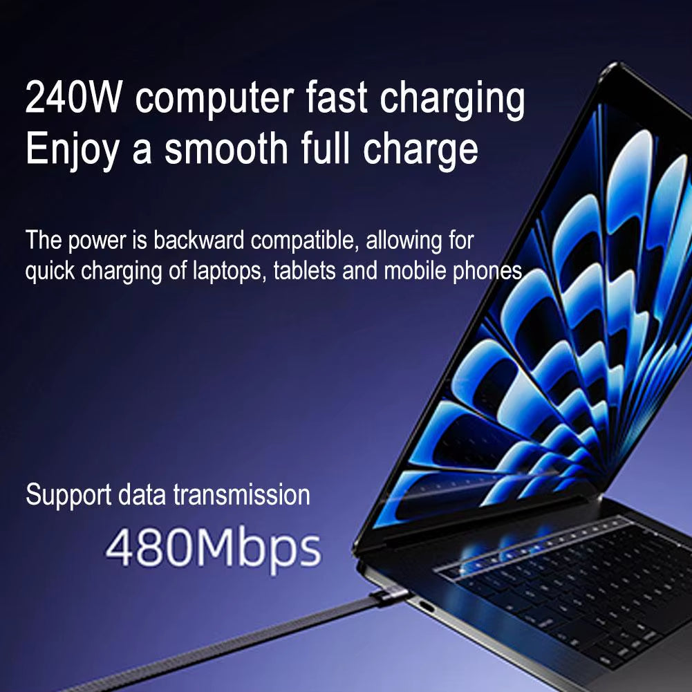 240W Fast Charging Foldable Phone Holder Data Cable Fast Charging Multi Charger Cord with Type C 2-In-1 Foldable Data Cable